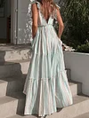 V-Neck Sleeveless Striped Empire V-Back Maxi Dress