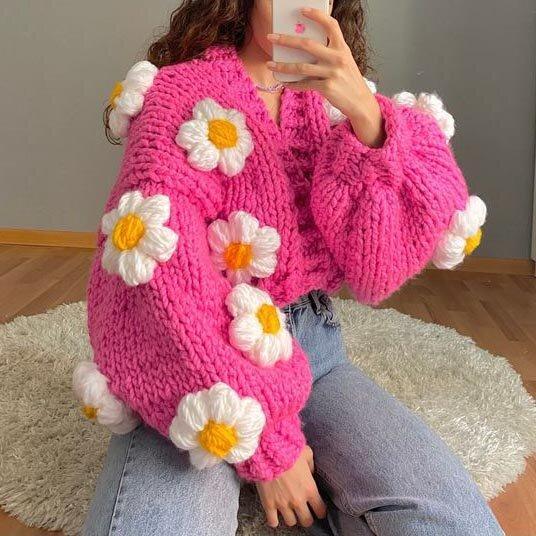  thdmladies Retro Fried Egg Knitted Sweater Cardigan thedmladies