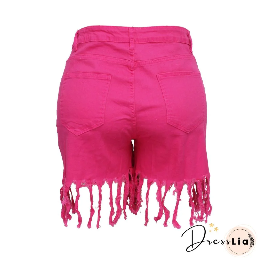 Plus Size Solid Color Autumn Fashion Women's Streetwear High Waist Tassel Jeans Denim Shorts