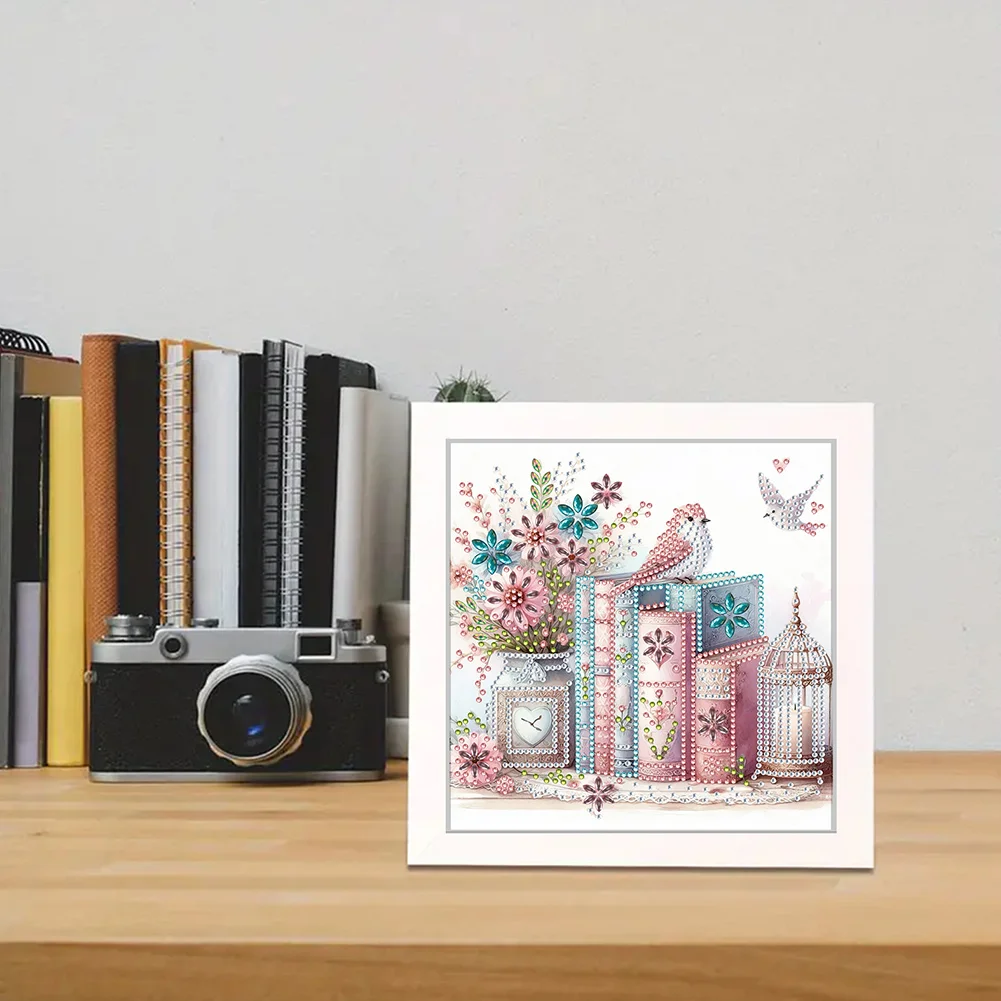 5D DIY Partial Special Shaped Drill Diamond Painting Bird Book Home Kit 19.2x19.2cm【With Frame】
