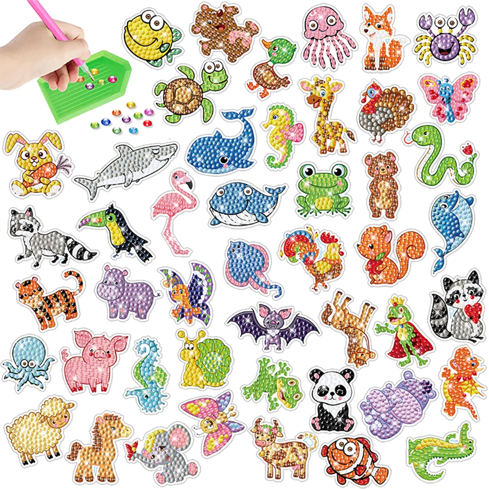 4pcs Animals Gem Sticker Diamond Art 5D Arts Crafts DIY for Kids Beginner