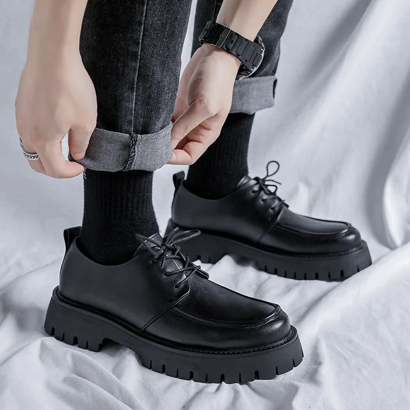 New Platform Men Casual Leather Shoes Designer Fashion Thick Sole Martin Shoes Classic High Quality Black Business Shoes for Men