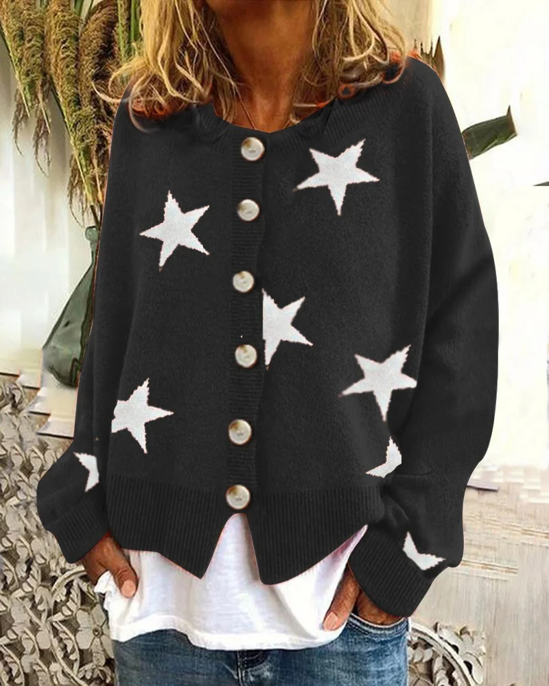 Wongn Wongn And Winter New Sweater Women's Cardigan Five-Pointed Star Single Breasted Top