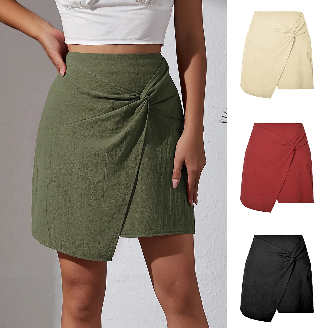 Brownm Brownm Summer New Women's Pure-Color High-Waisted Cotton Thrombony Tipper Irregular A-Word Half-Body Skirt