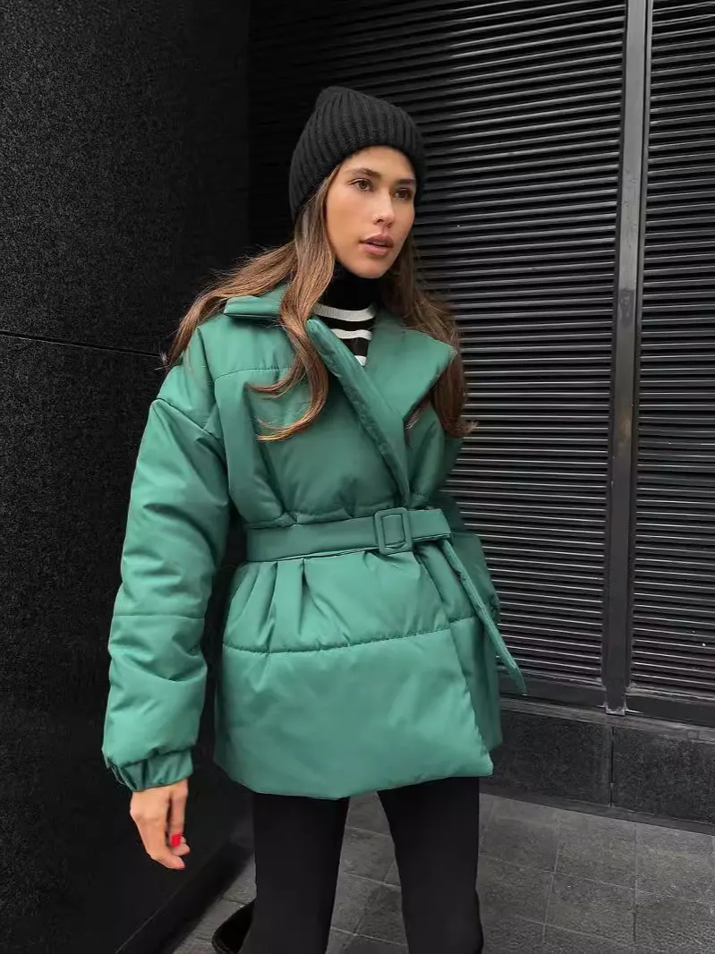 Nigikala Nigikala Winter New Thickened Collared Waist Cotton Coat Thin Solid Cotton Coat Woman
