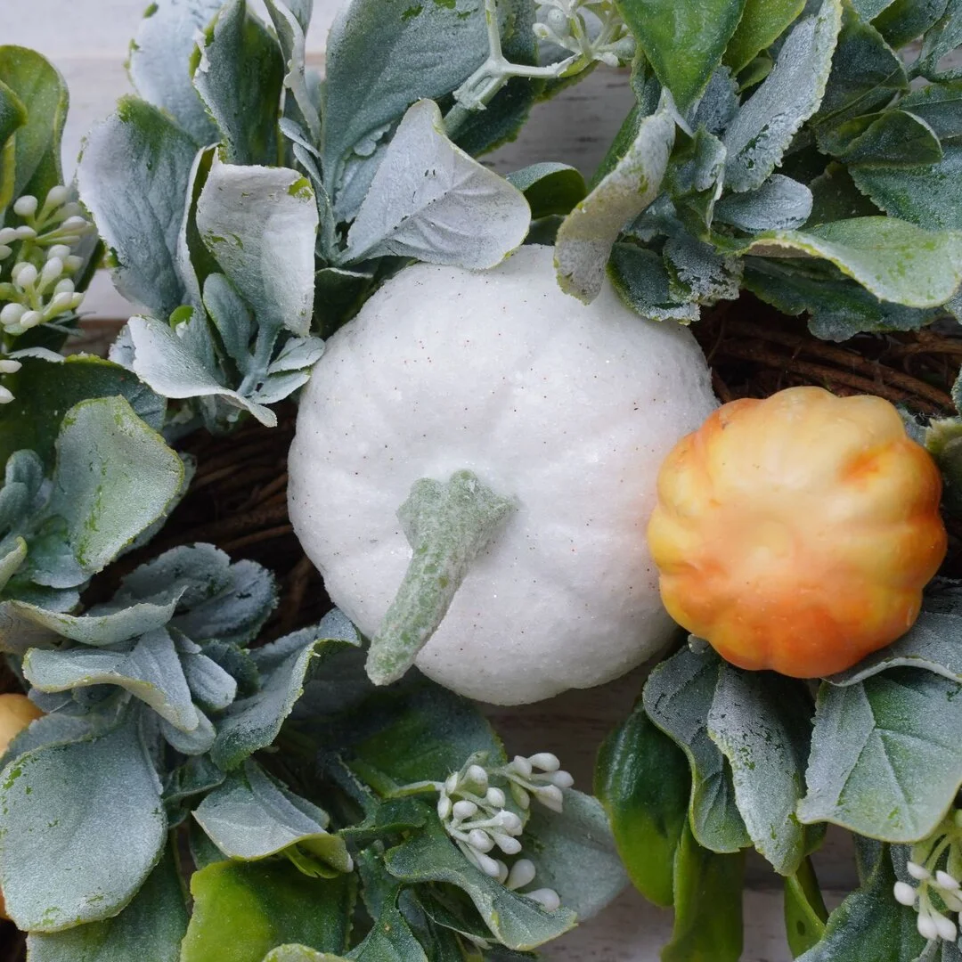 Golden Green Pumpkins Lamb's Ear Fall Eucalyptus Wreath