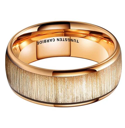 6MM 8MM Women Mens Tungsten Matching Gold Rings With Gold Wood Inlay High Polish Domed Top