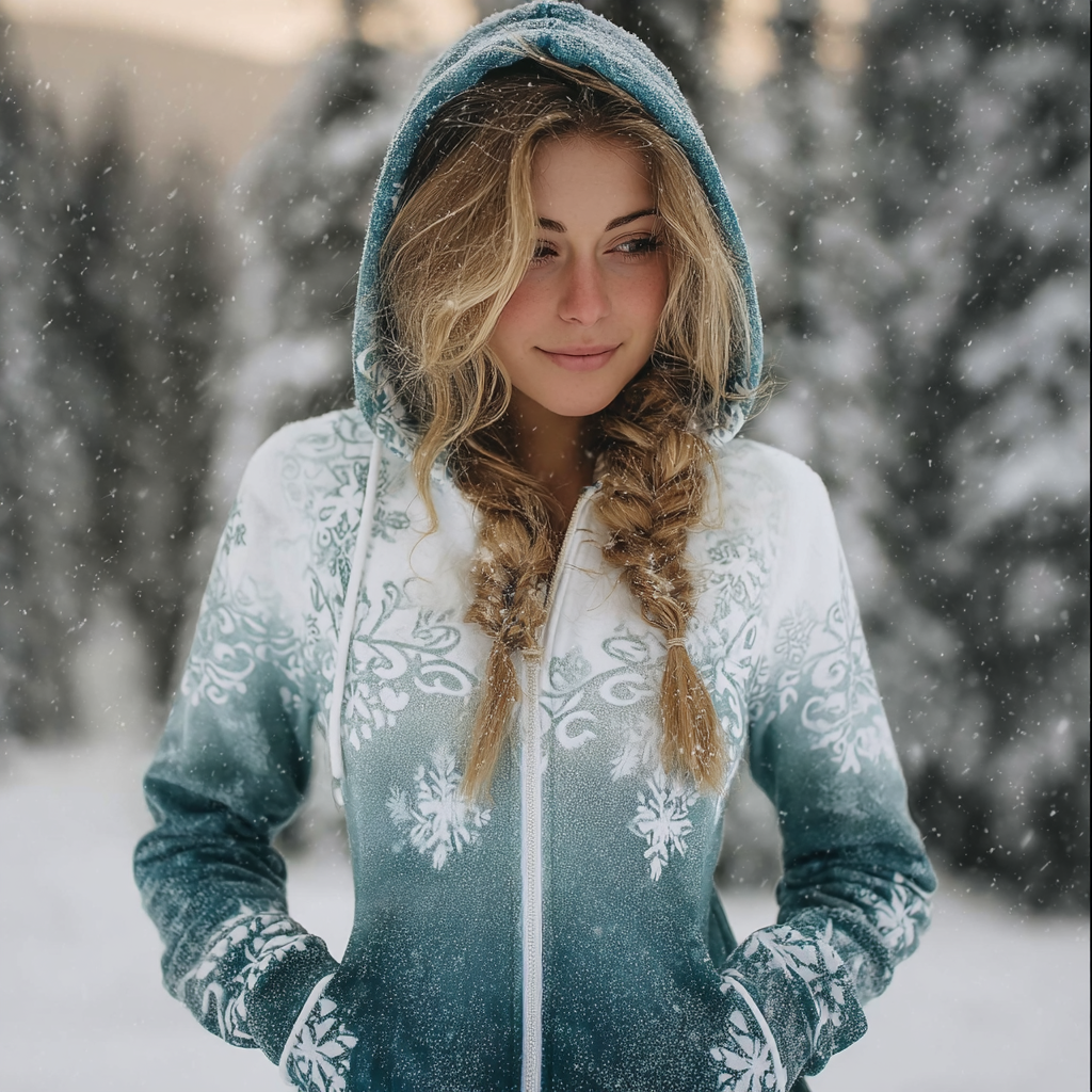 Christmas Lady Retro Gradient Flannel Hooded Sweatshirt Coat elevenforest