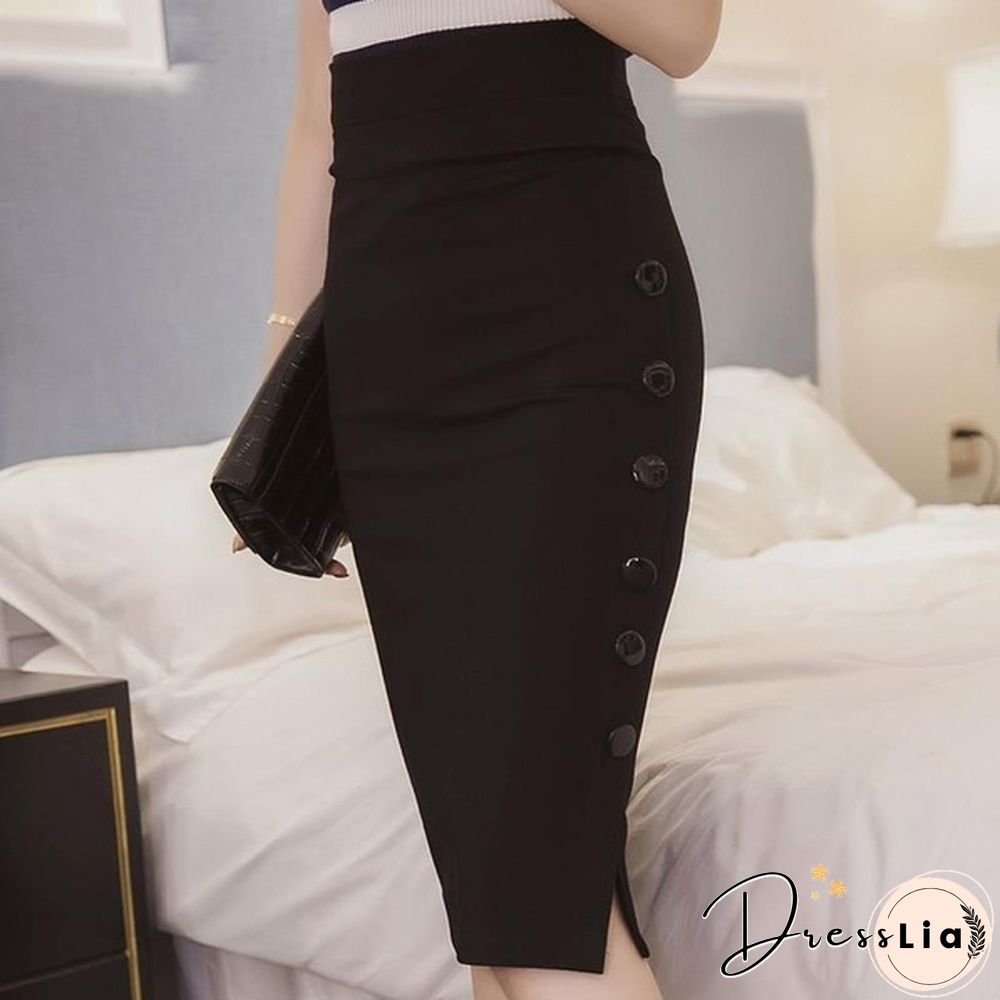 New Sexy Women Casual Party High Waist Slit Knit Button Slim Pencil Midi Skirt Dress