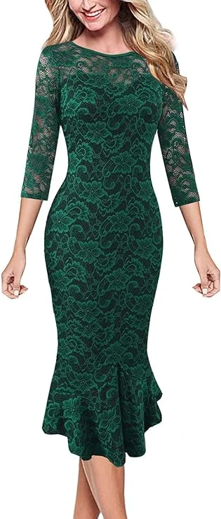 Womens Elegant Vintage Cocktail Party Mermaid Midi Mid-Calf Sweetheart Dress