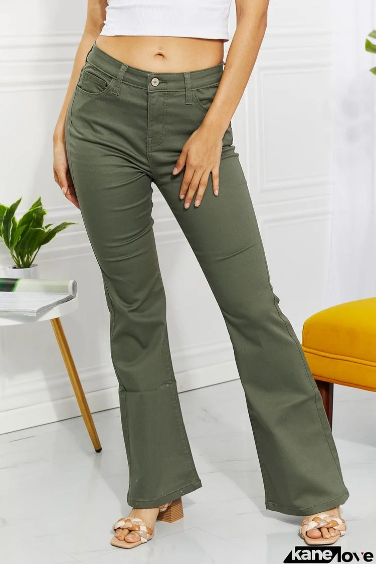 Zenana Clementine Full Size High-Rise Bootcut Jeans in Olive