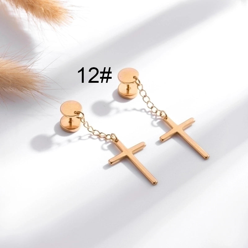 1 Pair Hip-Hop Geometric Cross Feather Plating 316 Stainless Steel Earrings