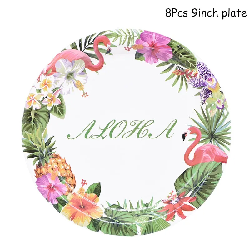 Hawaiian Party Decorations Palm Leaves Bunting Banner Luau Flamingo Summer Tropical Party Decoration Jungle Safari Party Ballons