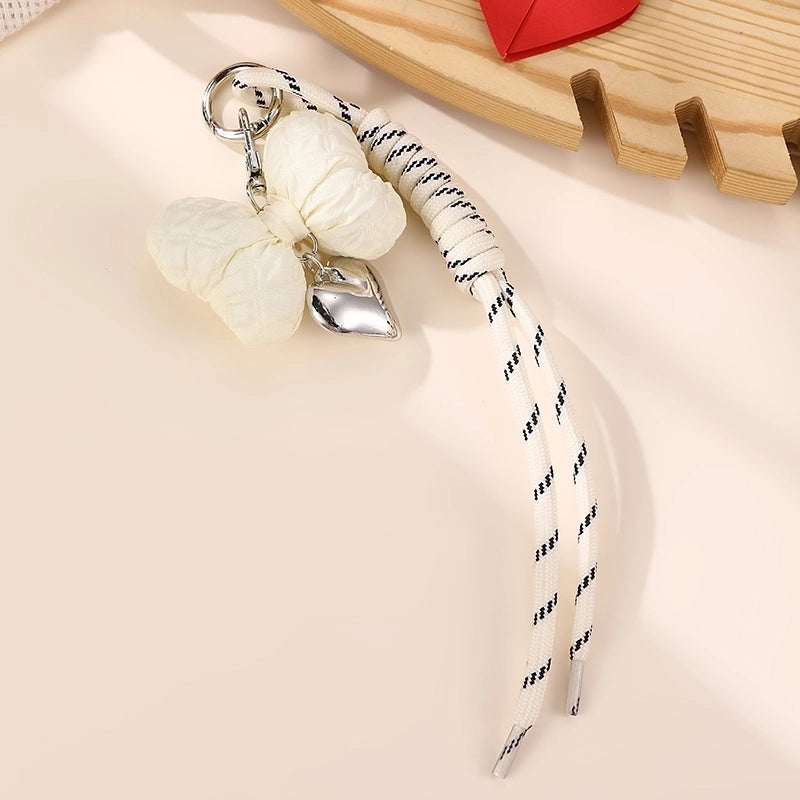 Sweet Cherry Heart Shape Bow Knot Artificial Pearl Alloy Polyester Bag Pendant Keychain