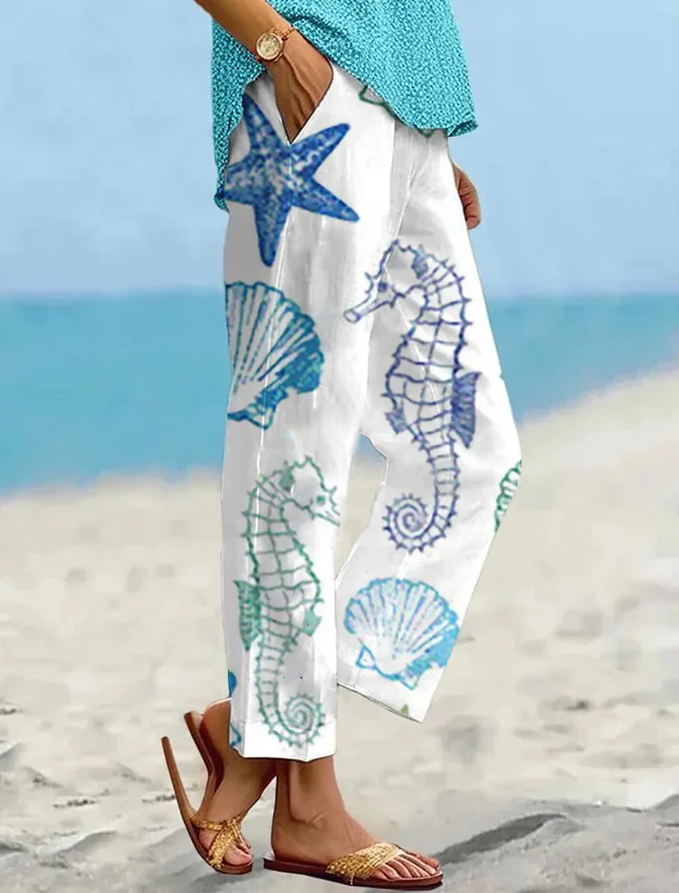 Women's Sea Turtle Ocean Star Print Casual Vacation Pants