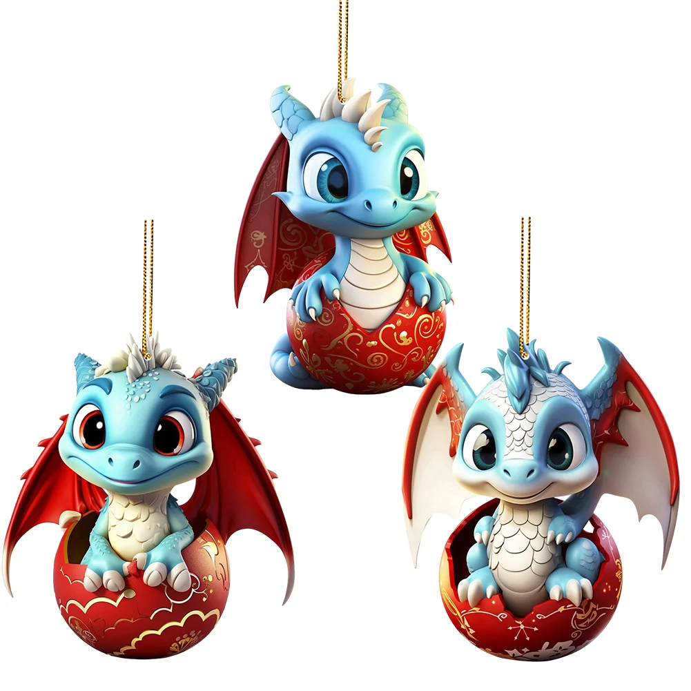 3 PCS Acrylic Flying Dragon Baby 2D Flat Christmas Tree Car Hangings Ornament