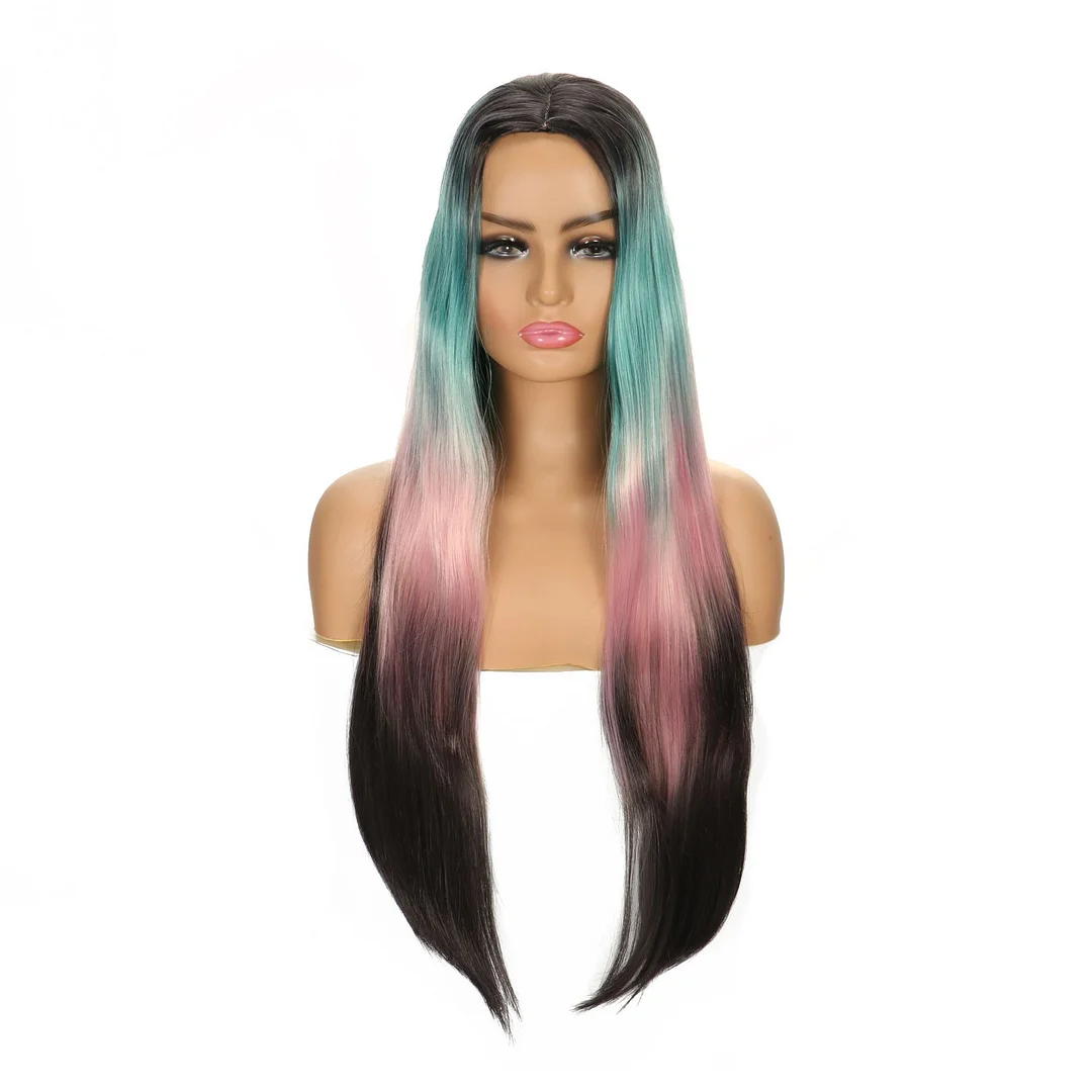 Fashion Gradient of Wig with Long Straight Hair In High Temperature Silk | IFYHOME