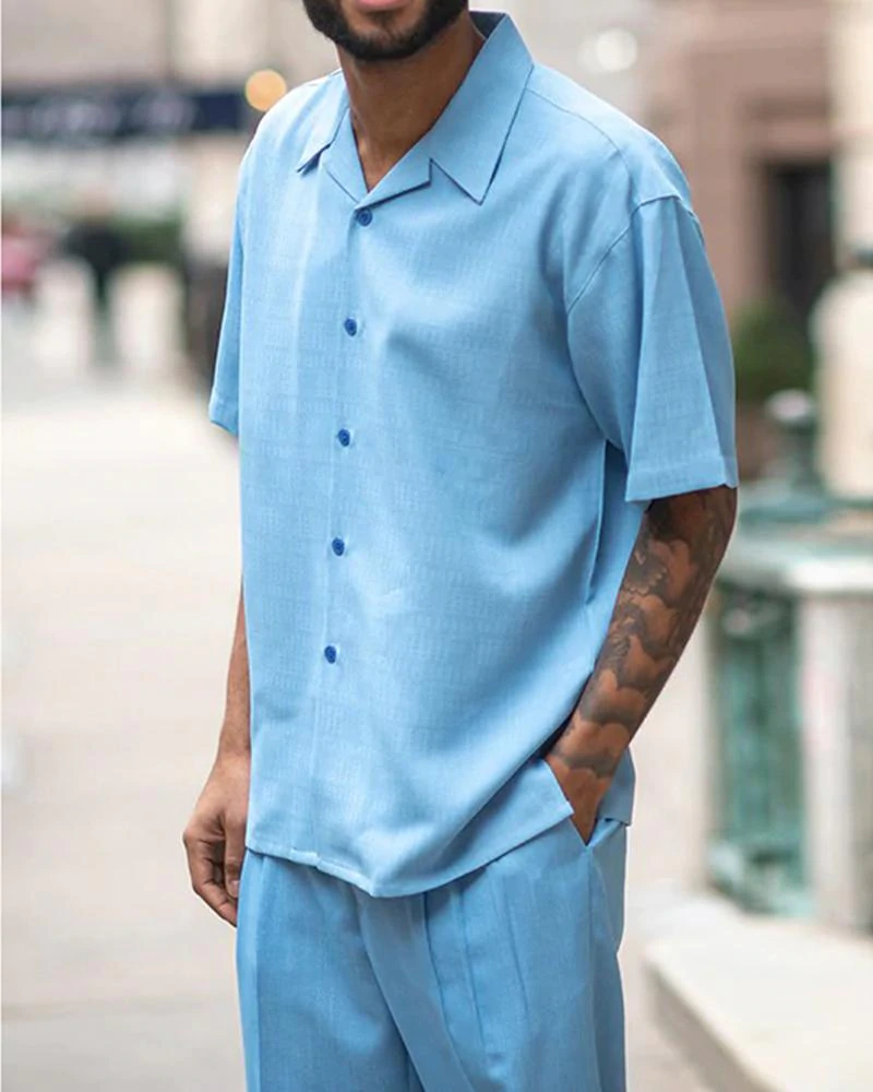 Two Piece Short Sleeve Print Walking Suit Set With Long Pants