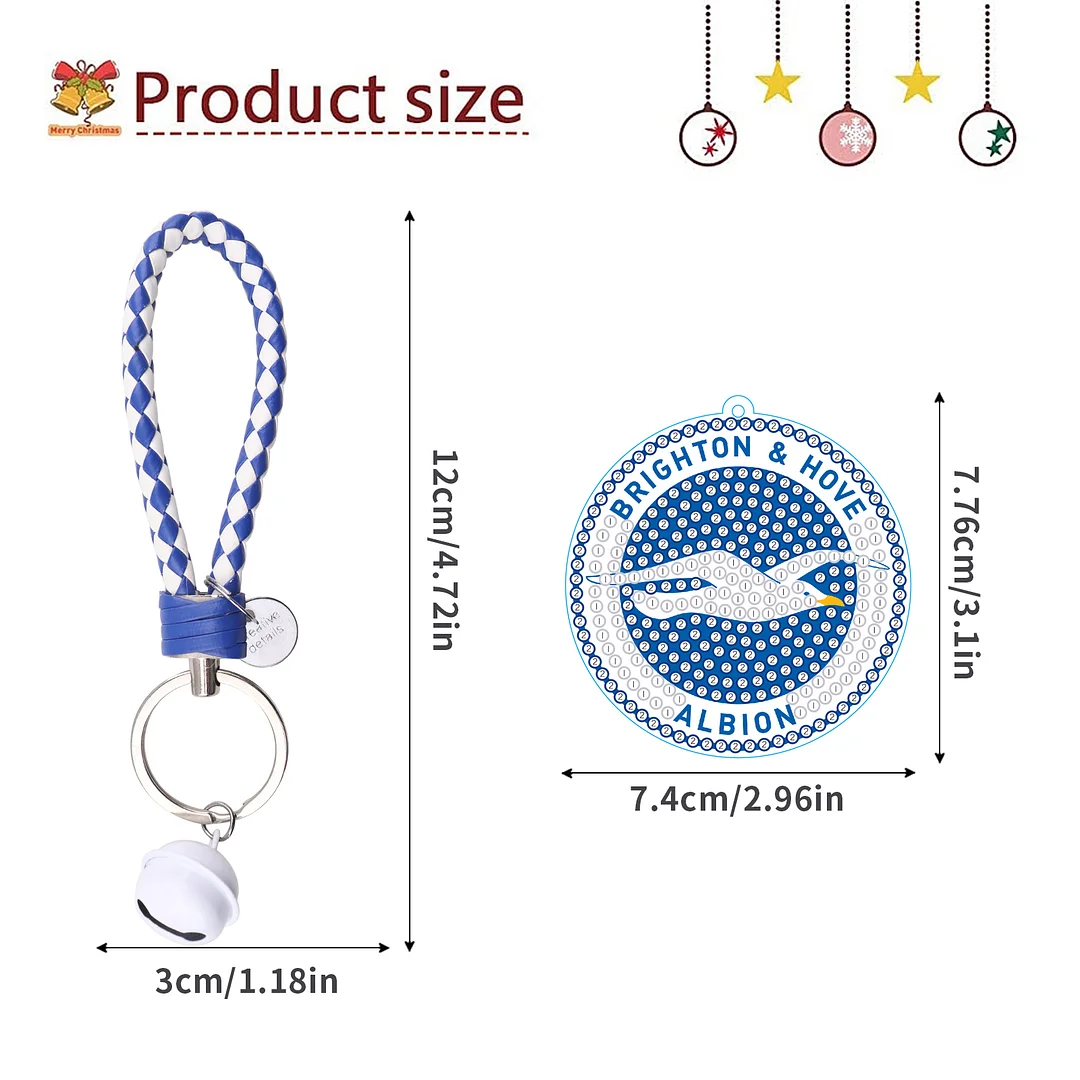 【Upgrade】DIY Brighton & Hove Albion F.C. Logo Double Sided Rhinestone Painting Keychain Pendant for Adult