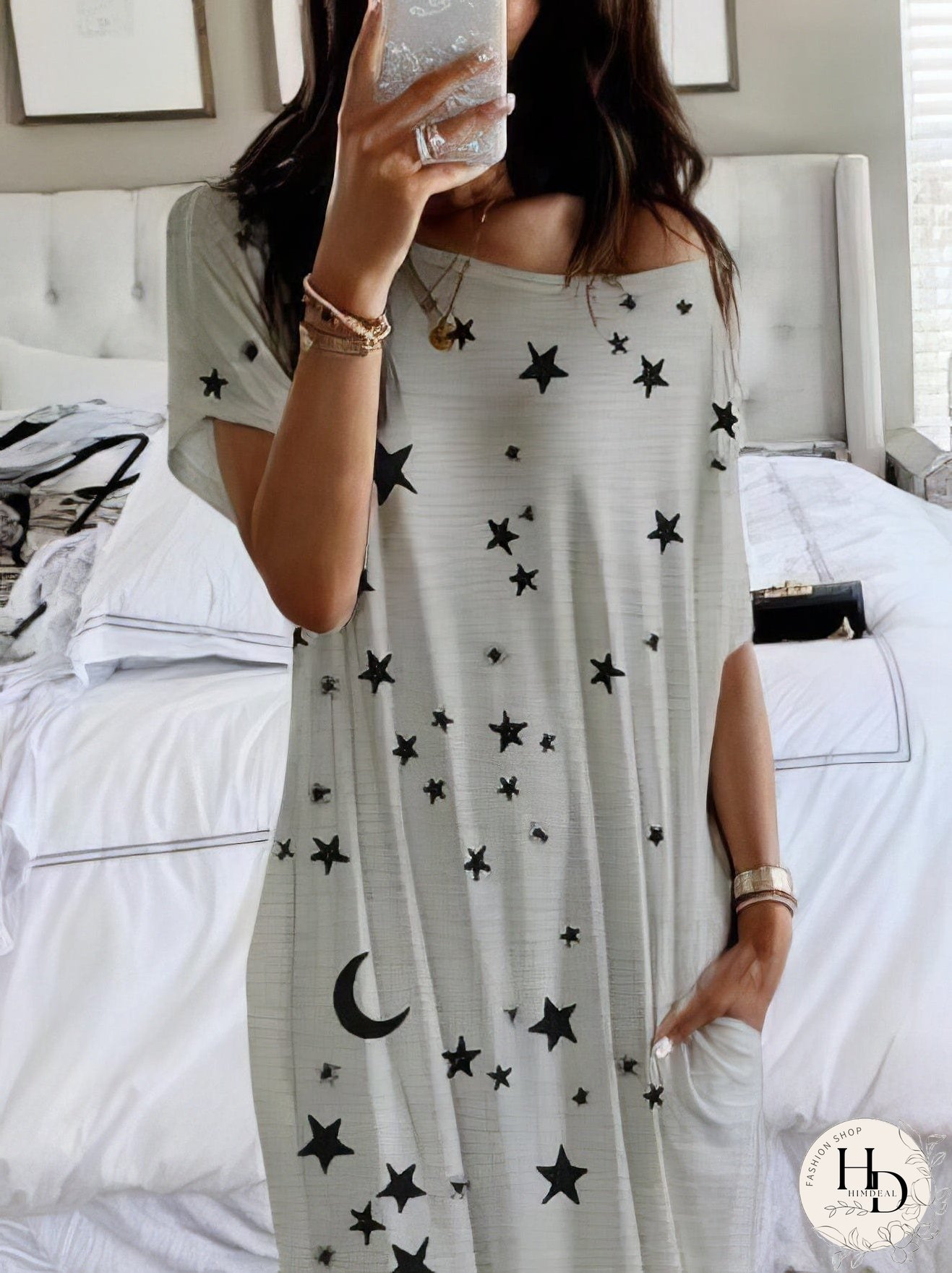 Starry Night Short Sleeve Maxi Dress