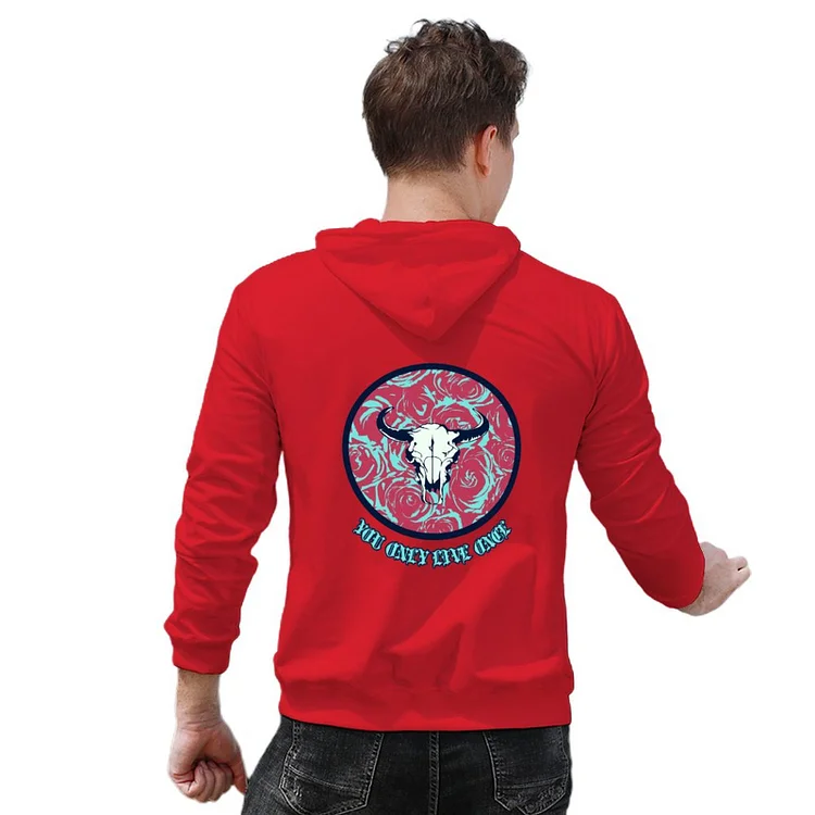 Men Hoodie Rose Pattern Cow Skull You Only Live Once  customized, personalized, gift