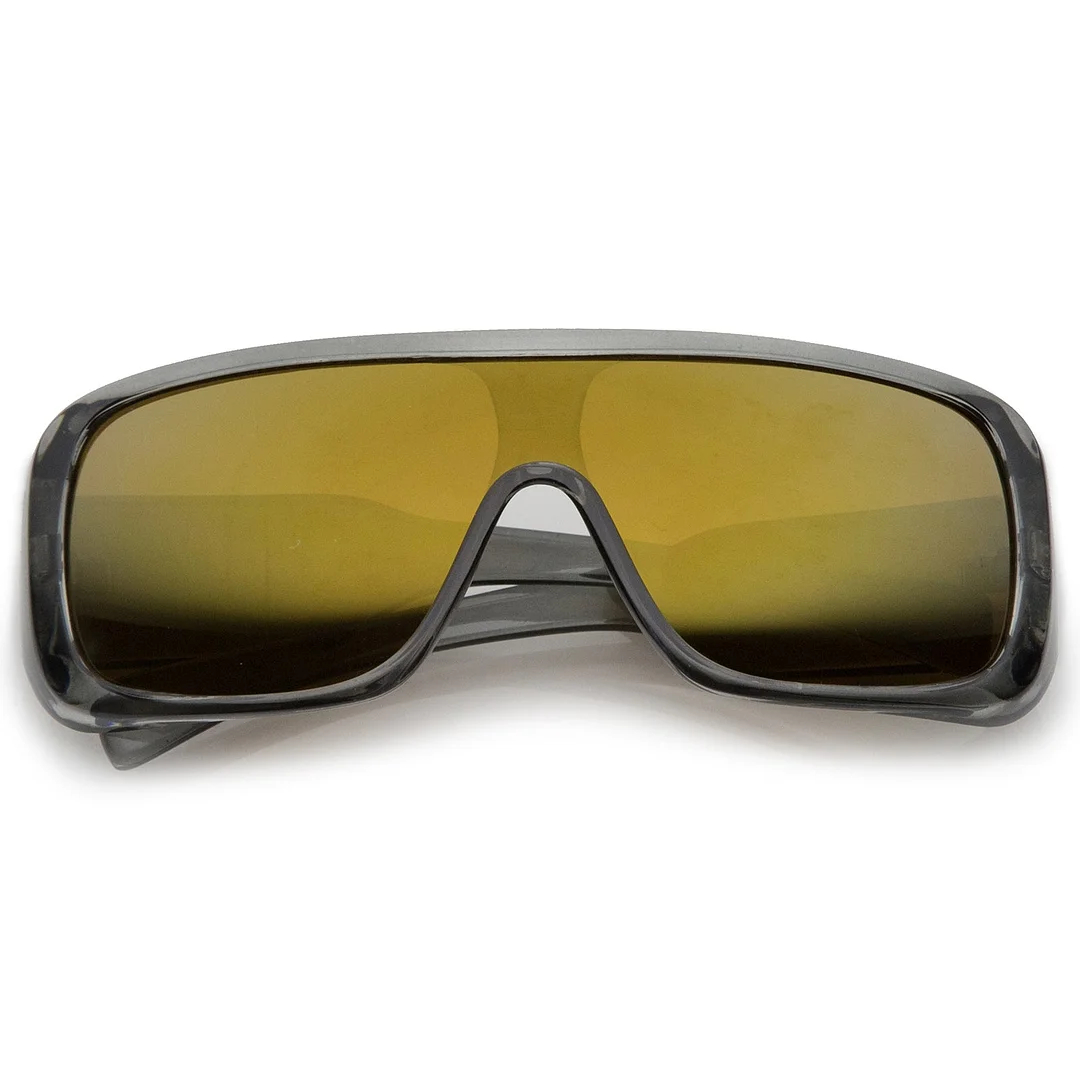 Men's Oversize Goggle Flat Top Mirror Mono Lens Shield glasses 60mm