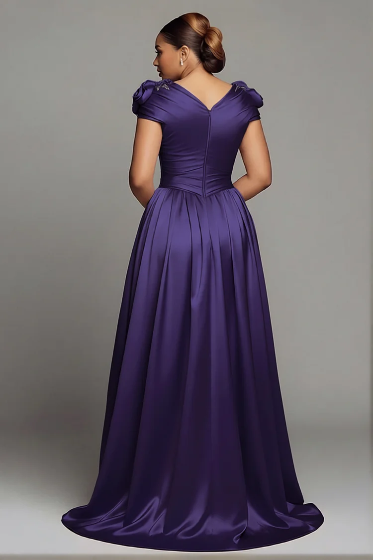 Xpluswear Design Plus Size Formal Pink Boat Neck Cap Sleeve Short Sleeve 3D  Drilling Satin Maxi Dresses [Pre-Order] - Xpluswear.com
