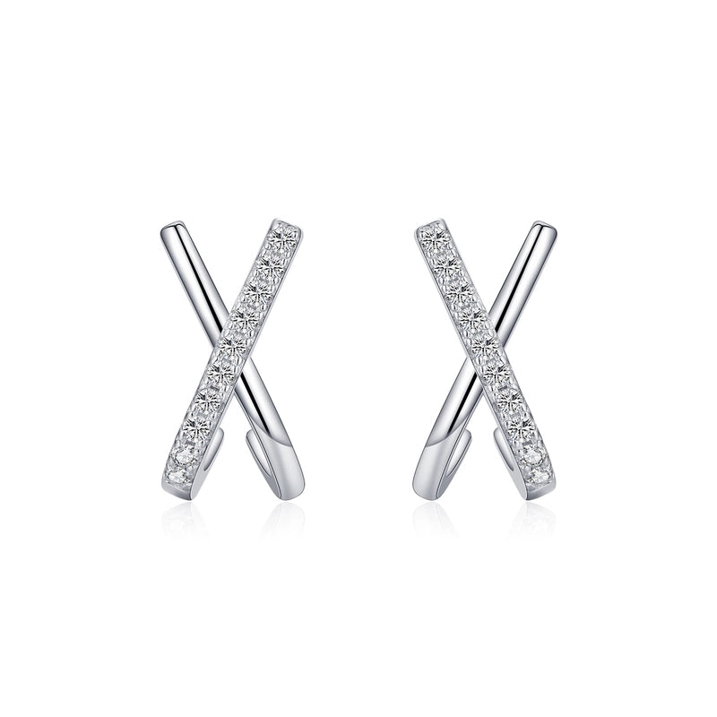 1 Pair 14K Gold Plated Rhodium Plated 925 Sterling Silver Zircon X-Shaped Solid Color Ear Studs