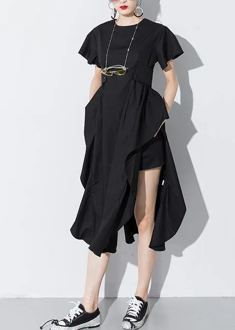 Chic patchwork Cotton quilting clothes Shirts black Dress asymmetric sundress