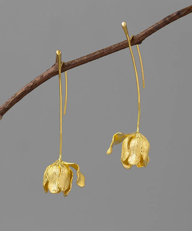 Vogue Gold Sterling Silver Overgild Floral Drop Earrings