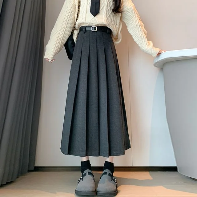 Plain Waist A-Line High Midi Pleated Accordion Skirt