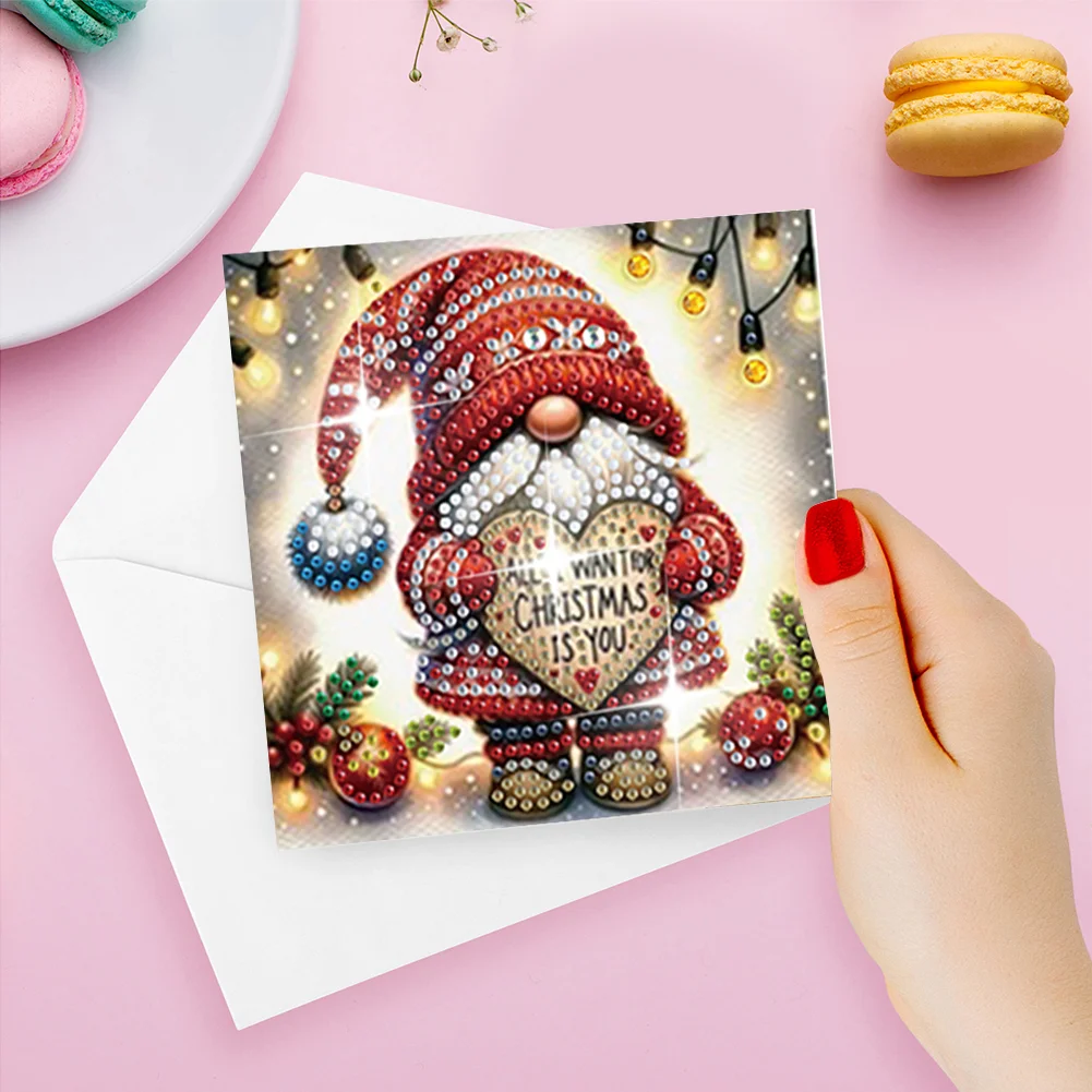 6Pcs Christmas Goblin Handmade Diamond Painting Greeting Card for Adults