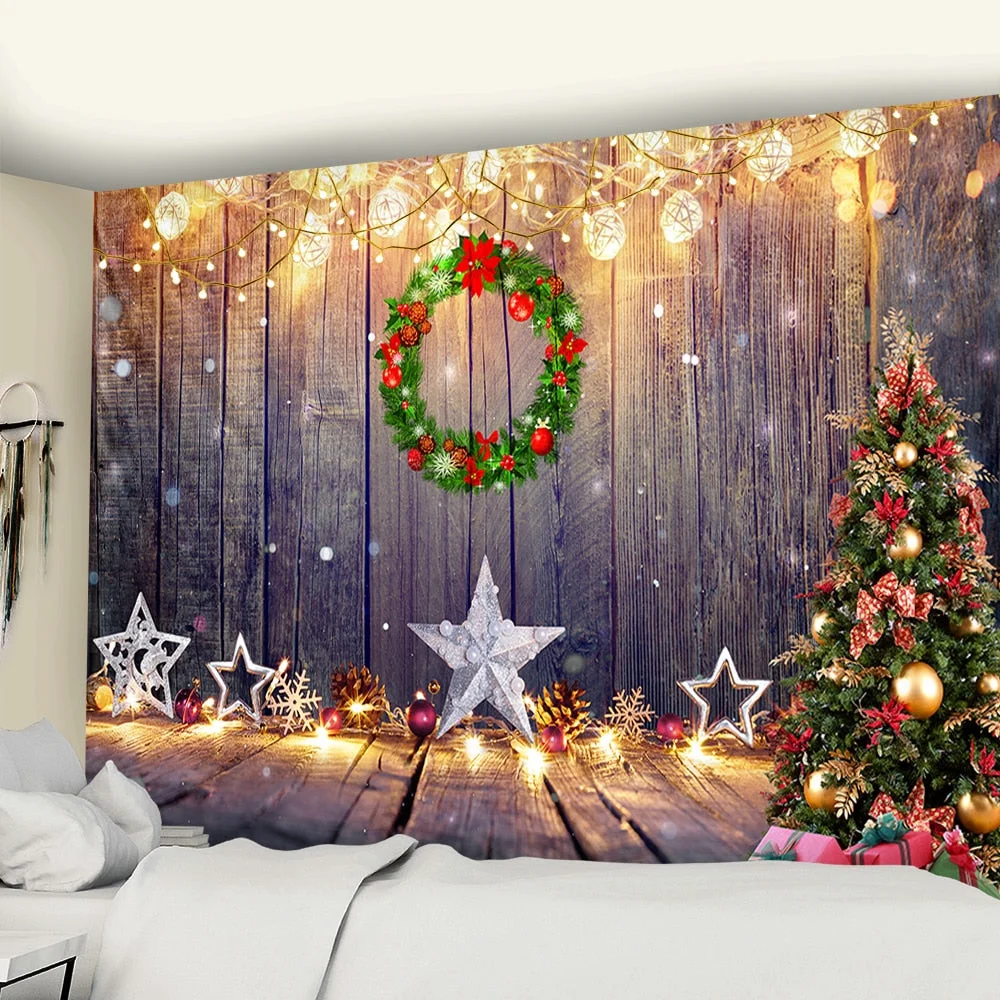 Crystal Christmas Tree Tapestry Xmas Art Wall Hanging Tapestry Christmas Lighthouse Snowflake Home Room Decoration Gift