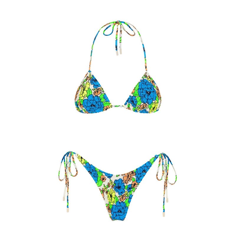 Sexy Triangle Push Up Bikini Set Brazilian String Thong Swimwear Ruched ...