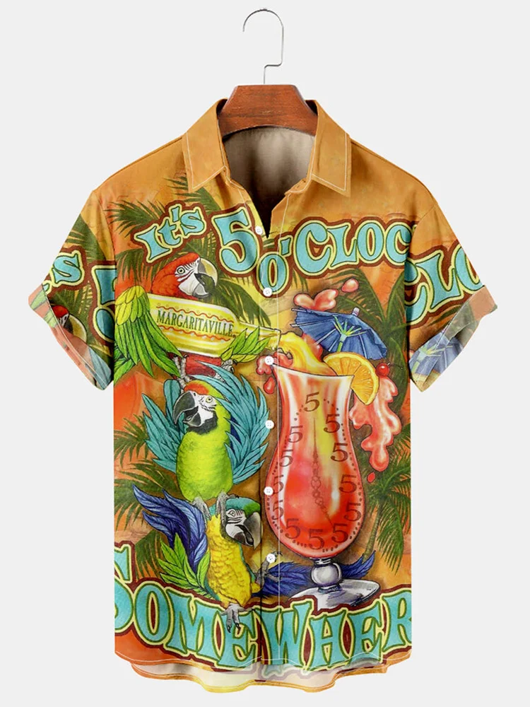 Men's Hawaiian Fun Parrot Print Casual Shirt