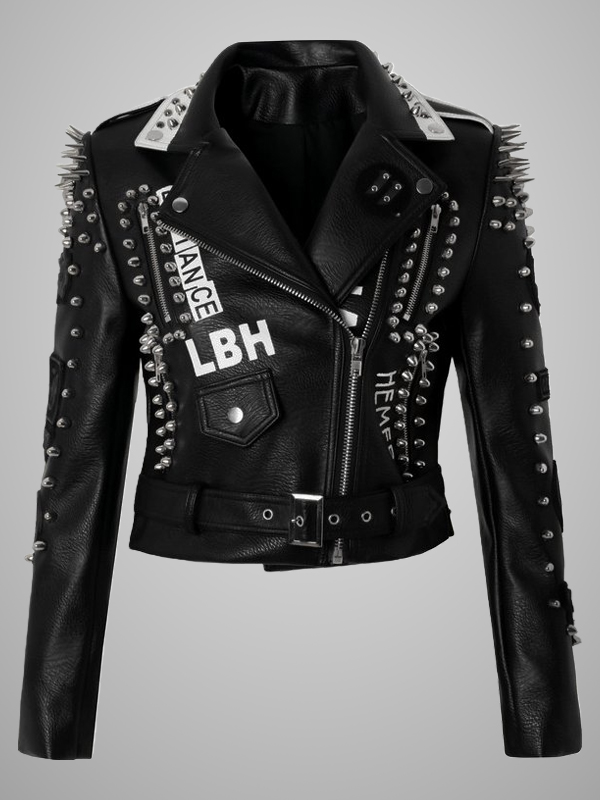 Dark Goth Rocky Punk Rivet Spike Scrawl Motorcycle Jacket