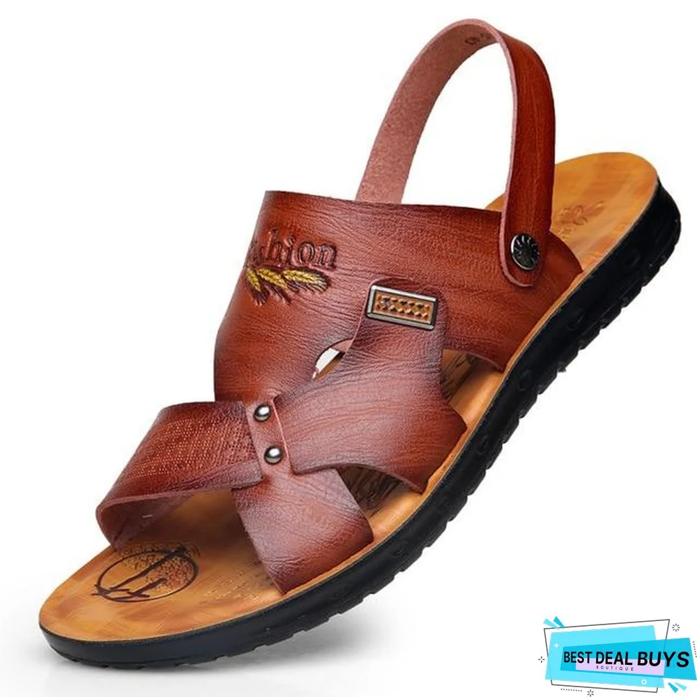 Men's Pu Leather Comfortable Sandals Non-Slip Slippers Shoes