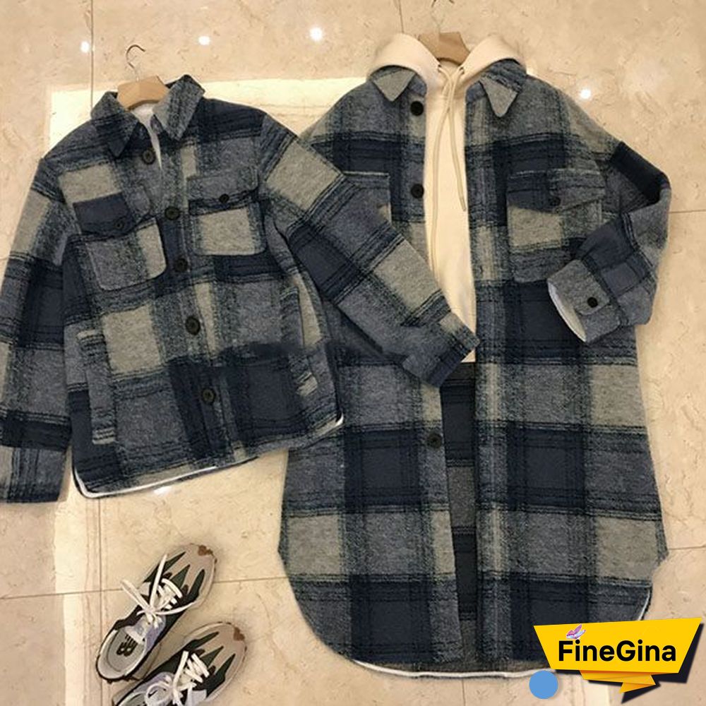 Dyed Pocket Overshirt Check Wool Blend Shirt Jacket