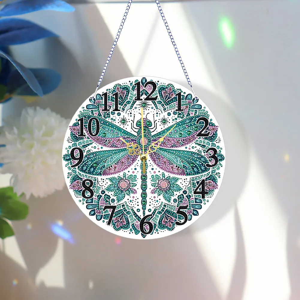 DIY Mandala Dragonfly Acrylic Special Shaped 5D Diamond Painting Hanging Clock Art Craft