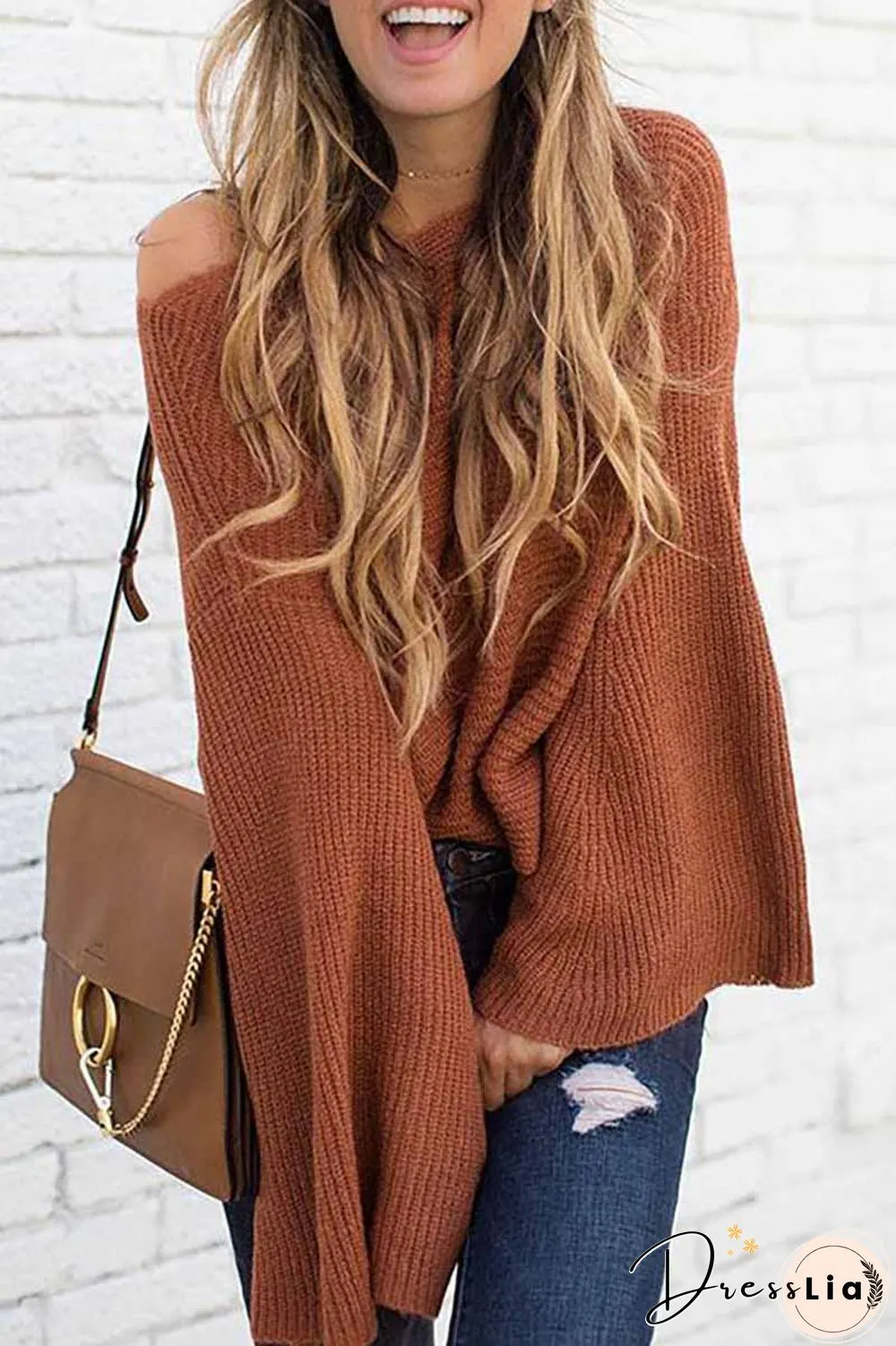 Fashion Wide Sleeve Knitted Sweater