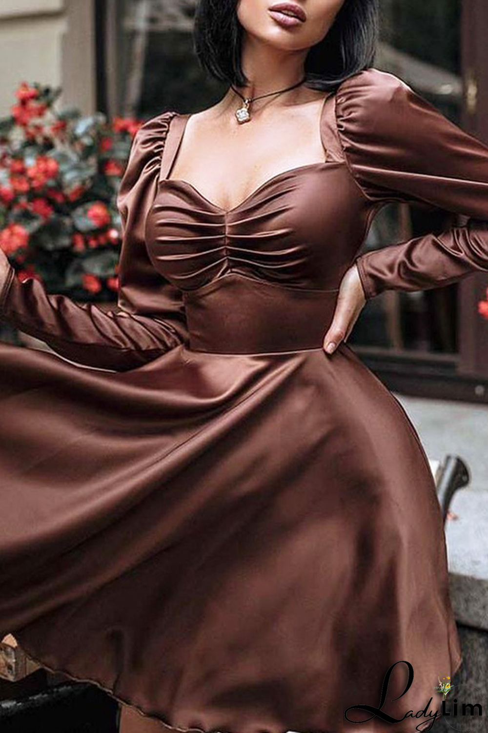 Burgundy Sexy Solid Split Joint Square Collar Cake Skirt Dresses