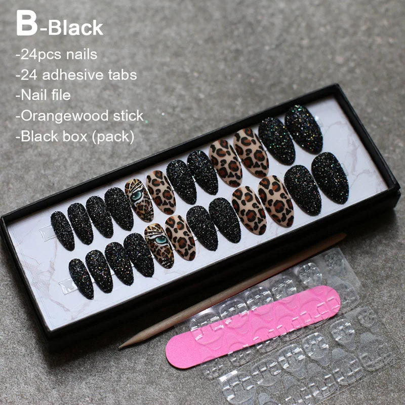 Matte tiger Nail Acrylic Fake nail black box Leopard Accent Press on Nails coffee flash stiletto false nails brown glitter Gold-Nail Inspo