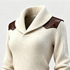 Women'sElegant Cream Knit Dress With Leather Accents by Inlyline