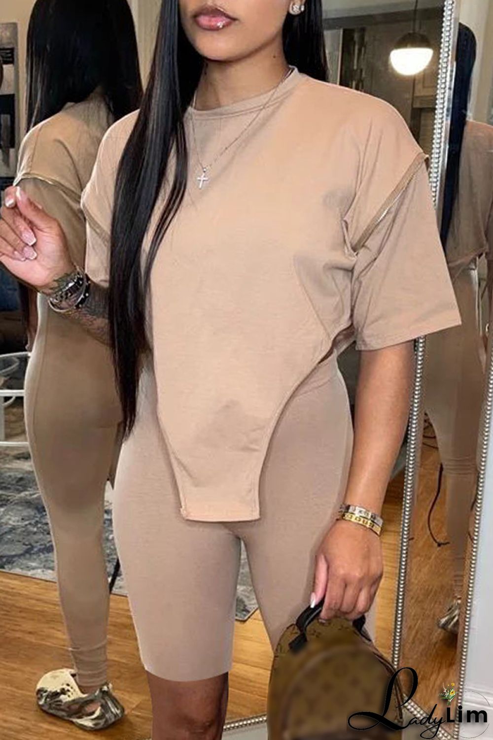 White Fashion Casual Solid Asymmetrical O Neck Short Sleeve Two Pieces