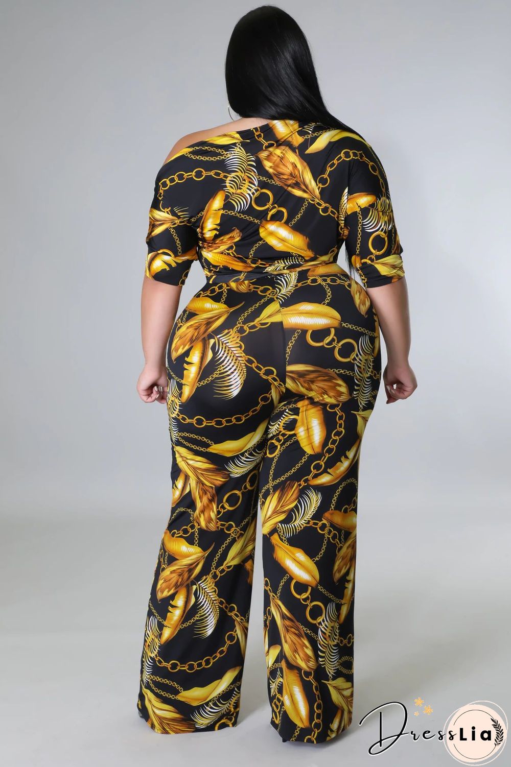 Off-the-shoulder Printed Plus Size Wide Leg Jumpsuit
