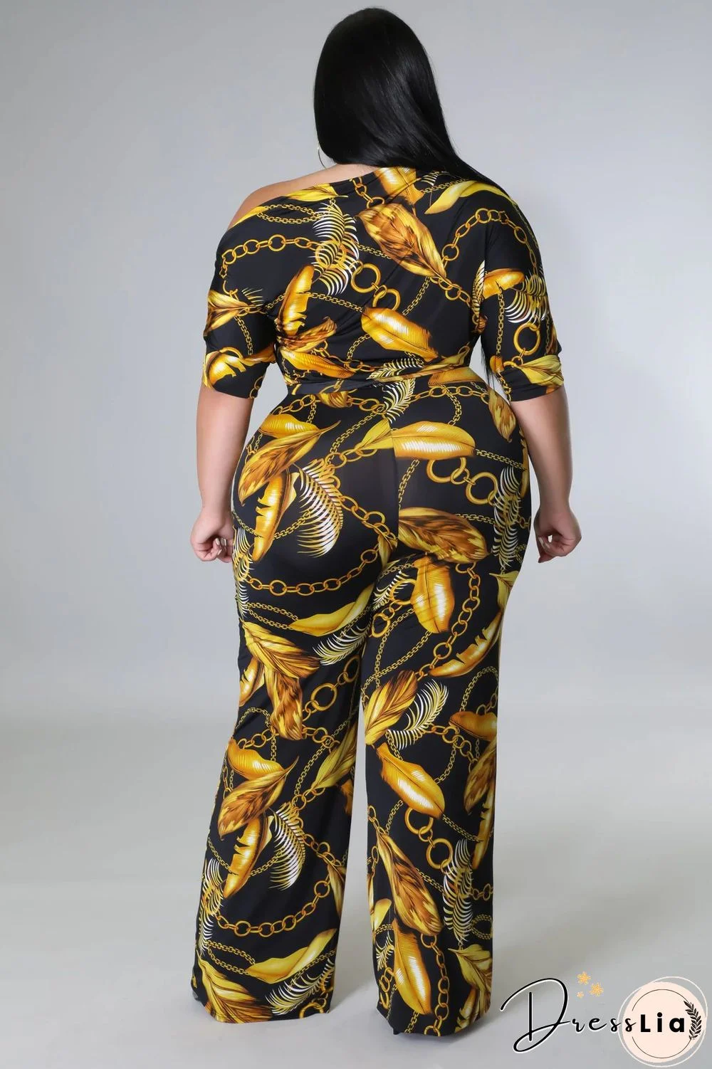 Off-the-shoulder Printed Plus Size Wide Leg Jumpsuit