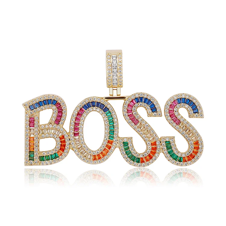 Custom Name Pendant Rainbow Cubic Zirconia Iced Out Letters Necklace Jewelry