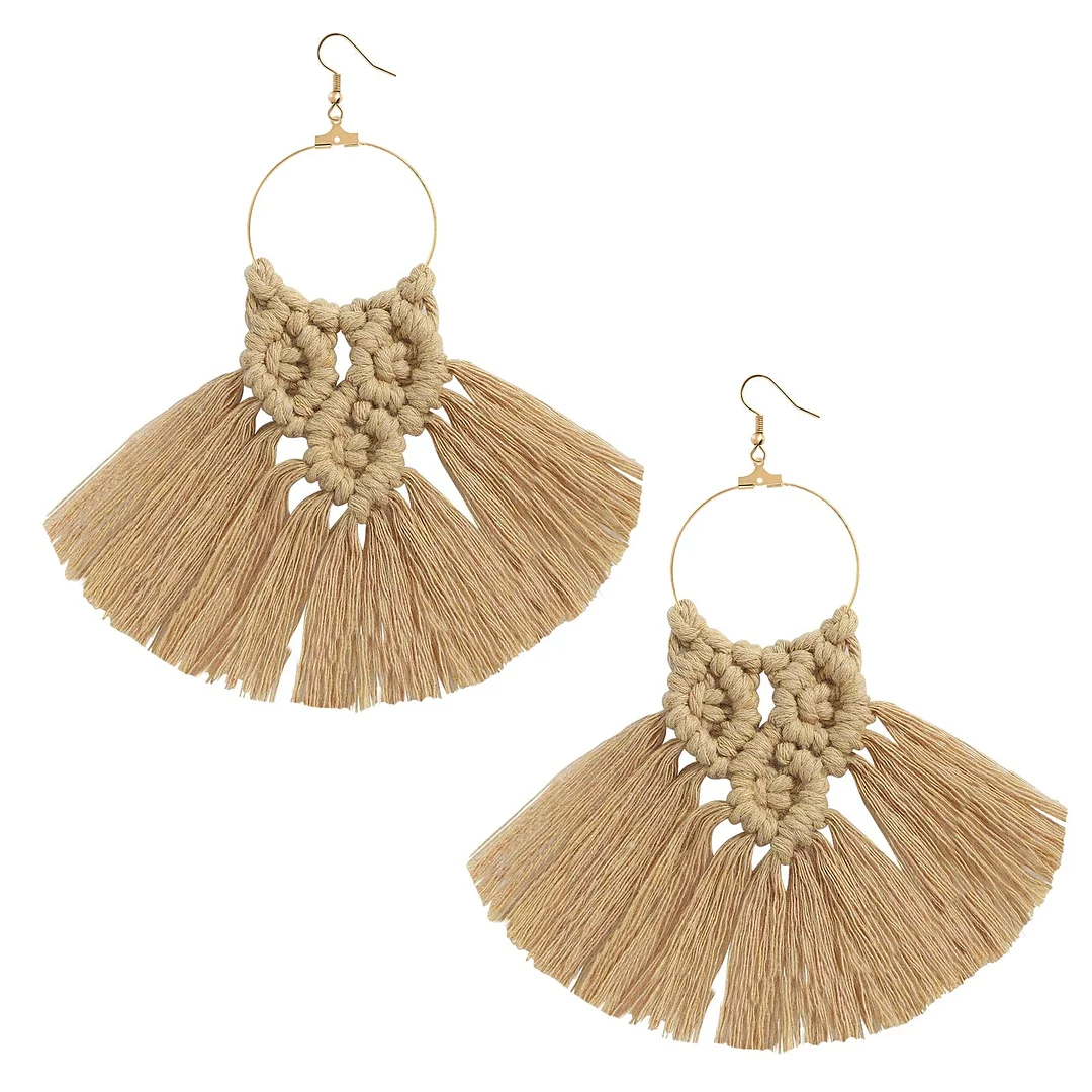 Dvacaman 2020 New Design Bohemian Leaf Shape Tassel Earrings For Women Fashion Weave Macrame Cotton Thread Earrings Drop Jewelry