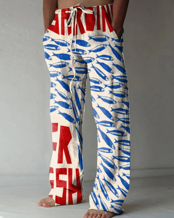 Japanese Sardines Art Print Casual Pants