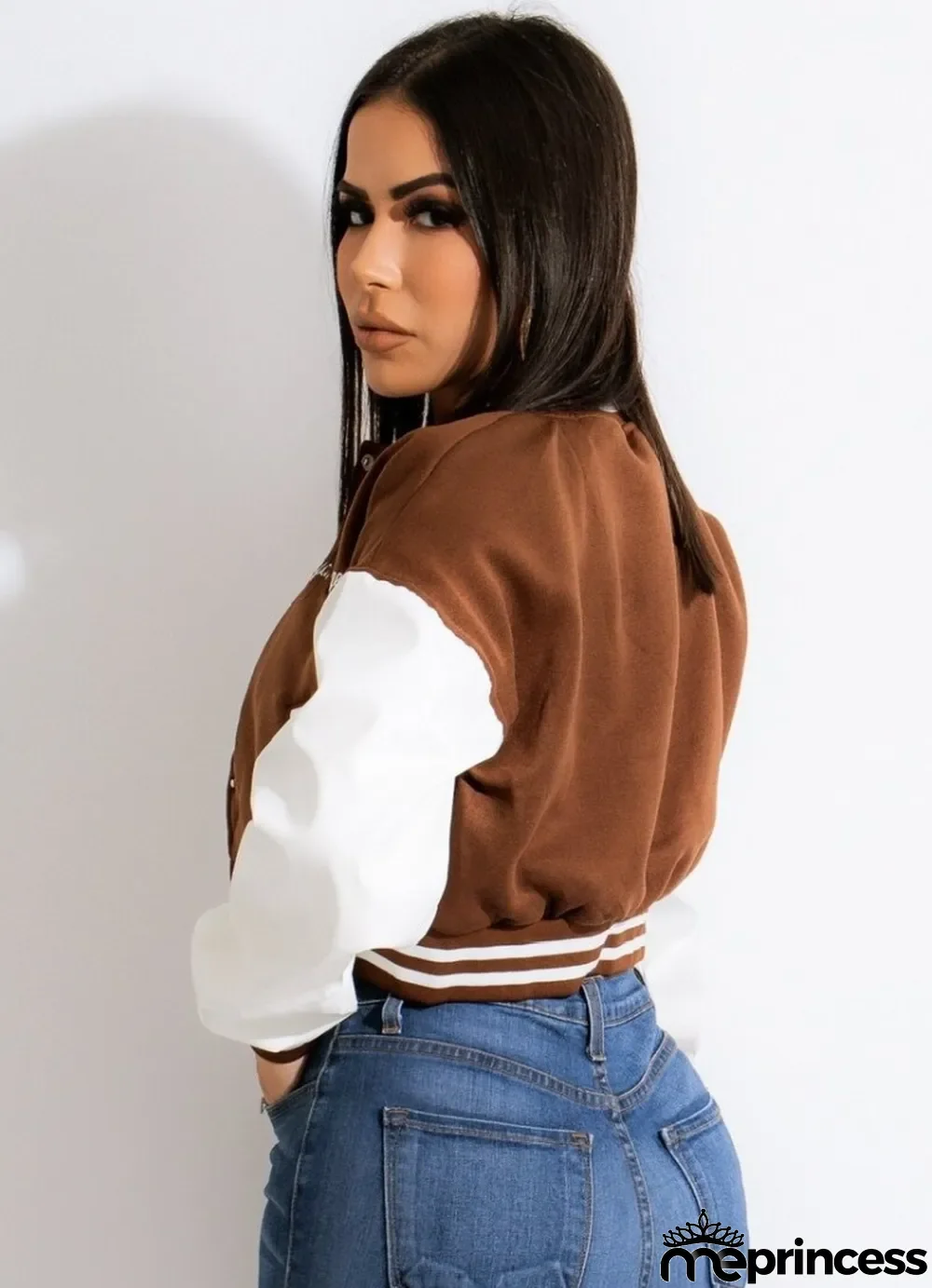 Spring Contrast Color Long Sleeve Zipper Fly Baseball Jacket